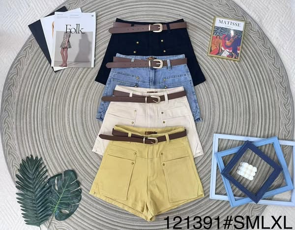 【S7880】【双口袋设计牛仔短裤【附腰带】】