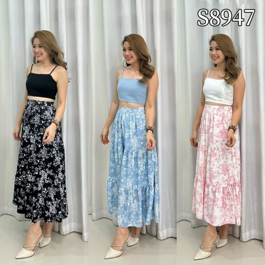 【S8947】💟💟纯色小吊带+花花半身长💟💟