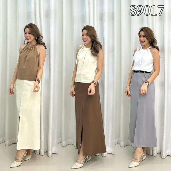 【S9017】🎀🎀挂脖领小绑带纯色上衣🎀🎀