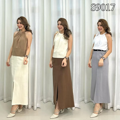 【S9017】🎀🎀挂脖领小绑带纯色上衣🎀🎀