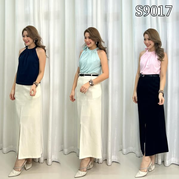 【S9017】🎀🎀挂脖领小绑带纯色上衣🎀🎀
