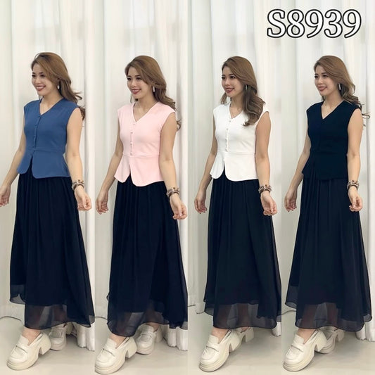 【S8939】💟💟假纽扣收腰马甲上衣💟💟